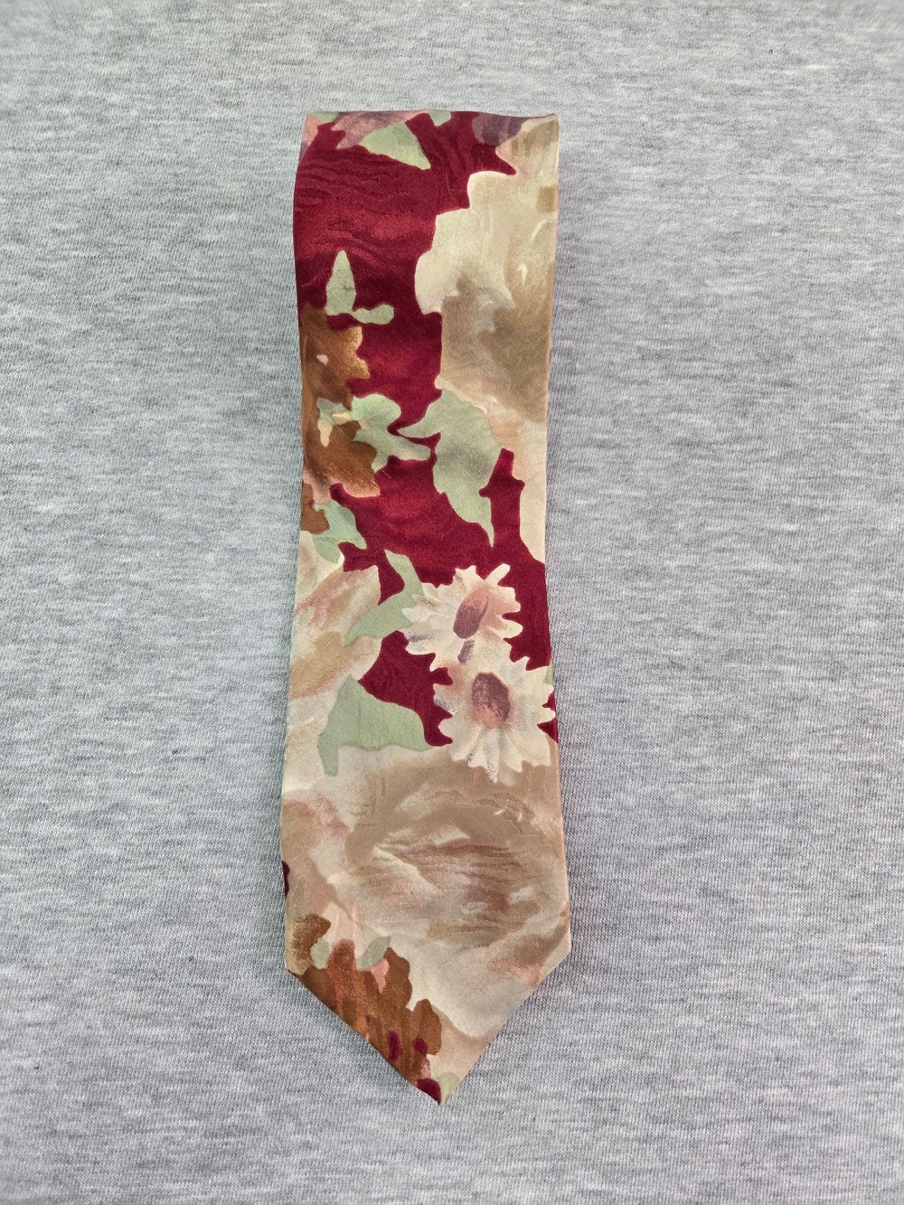 Via Veneto Tie Mens One Size Red Silk Floral Satin Classic Width Necktie